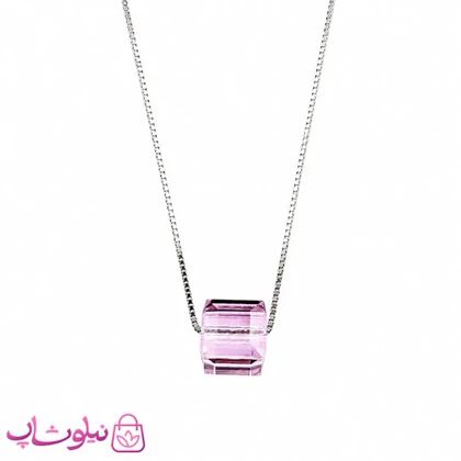 گردنبند زنانه نقره سواروسکی با کریستال صورتی ظریف وزن 1.62 گرم کد 1700