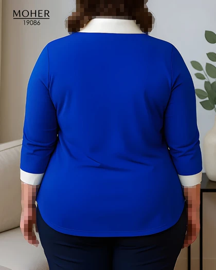 بلوز کاربنی یقه‌دار زنانه سایز بزرگ