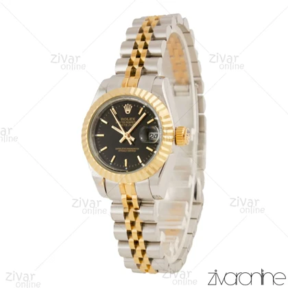 ساعت رولکس دیت جاست زنانه صفحه مشکی ایندکس خطی اسمال 105646