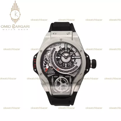 ساعت مچی اوبلو جمجمه‌ای قاب سیلور بند مشکی Hublot MP-09 Tourbillon silver