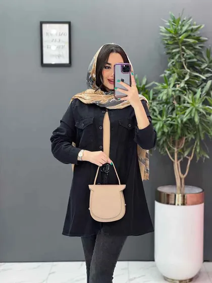 مانتو جین کاغذی جیب دکمه