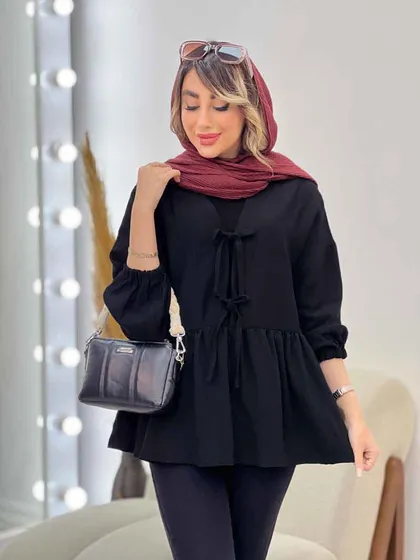 مانتو کمر چین جلو بند دار