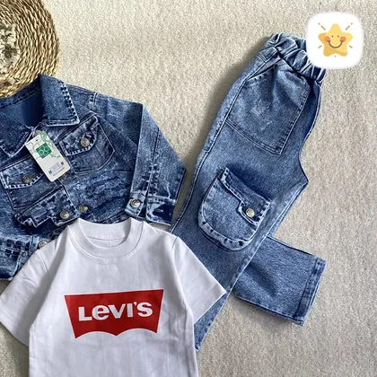3 تکه کت و شلوار جین پسرانه طرح LEVIS مناسب 2 تا 10 سال
