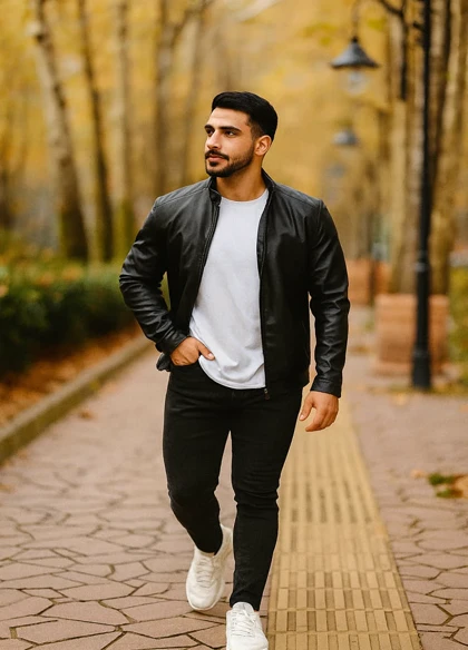 کاپشن چرم مردانه مدل Babak