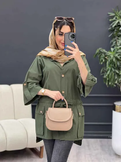مانتو لینن آستین پاگن سر جیب دکمه