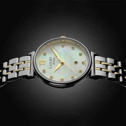 ساعت لاکسمی زنانه 8141-5 دورنگ طلایی صفحه صدفی Laxmi-9183-L