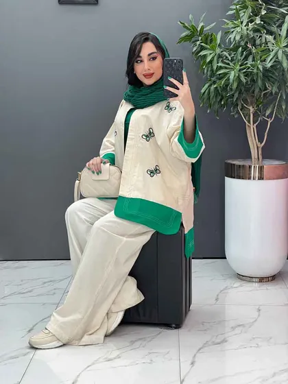 مانتو لینن نچرال طرح پروانه