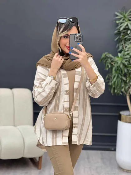 شومیز تک جیب راه راه پایین هلال