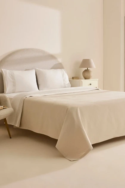 سرویس روتختی پیکه دو نفره Karaca Home مدل Linnea پنبه - بژ