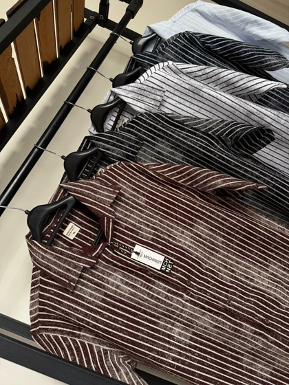 پیراهن استین کوتاه دنیم راه راه 2649