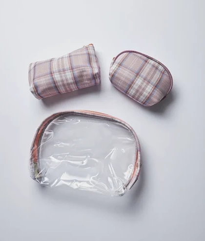 کیف لوازم آرایش سه عددی چهارخونه در سه رنگ