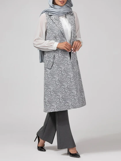 وست بلند زنانه ژاکارد مجلسی جیب نما یقه انگلیسی 70104