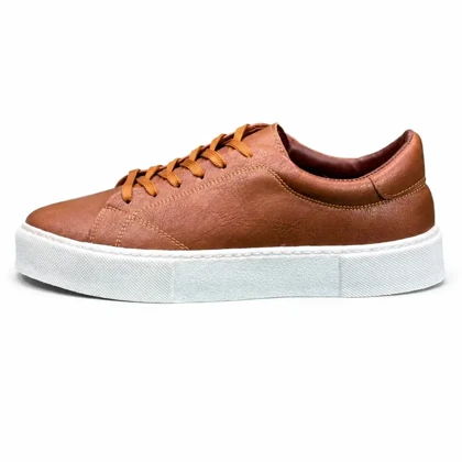 کفش کتانی مردانه مدل ونس چرمی عسلی زیره سفید Vans