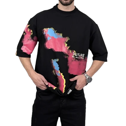 تیشرت آستین کوتاه مردانه مشکی دونخ مدل MAP