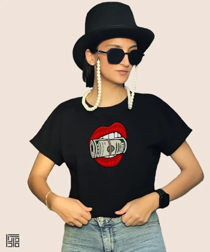 کراپ زنانه طرح رول 100 دلاری