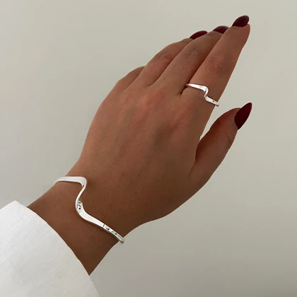 نیم ست بنگل انگشتر موج کد 804