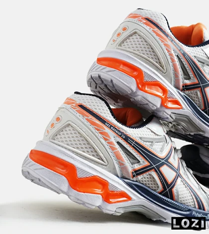 کفش کتانی بزرگ پا سفید طوسی نارنجی ASICS KAYANO 20
