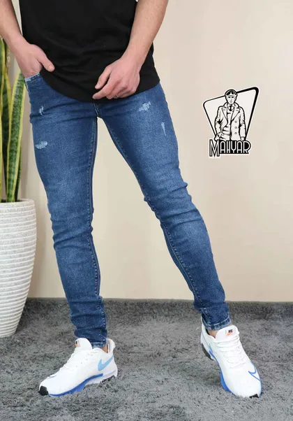 شلوار جین آبی تیره زاپ‌دار