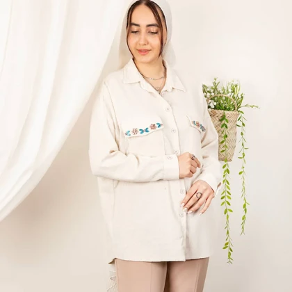 شومیز لینن دوجیب سنگ دوزی LOBAS