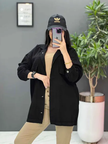 مانتو کتان زاپ‌دار جیب پاکتی