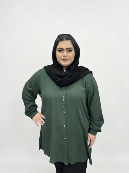 شومیز مانتویی سایز بزرگ زنانه نخی طرح گلدوزی خوشه ای