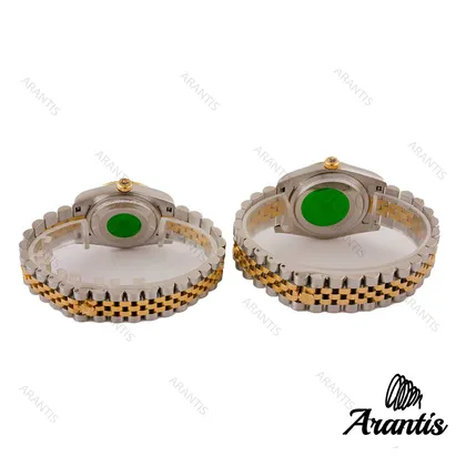 ساعت ست رولکس دورنگ طلایی صفحه صورتی ایندکس نگین s-8205