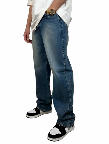 شلوار نیم‌بگ جین ترک اورمد (OVERMOD) - آبی کلاسیک آنزیم‌شور