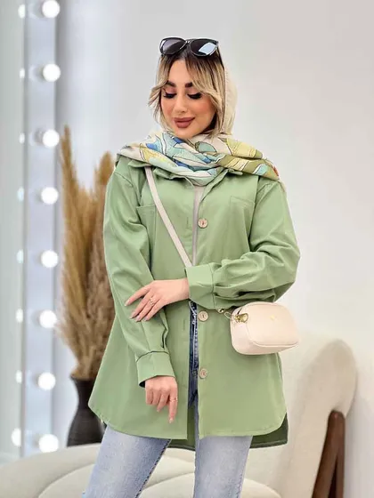 مانتو دو جیب دکمه چوبی