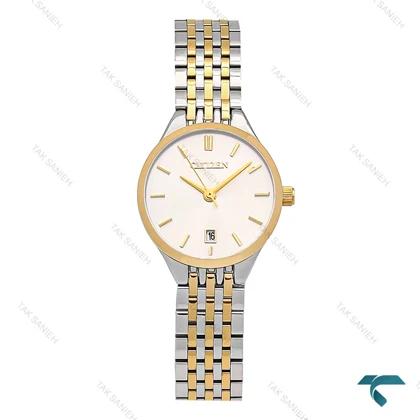 ساعت سیتیزن Citizen زنانه دورنگ طلایی صفحه سفید Citizen-7113-L