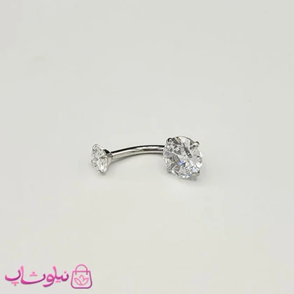 پیرسینگ ناف نقره ای استیل مدل نگین دایره سفید کد 139
