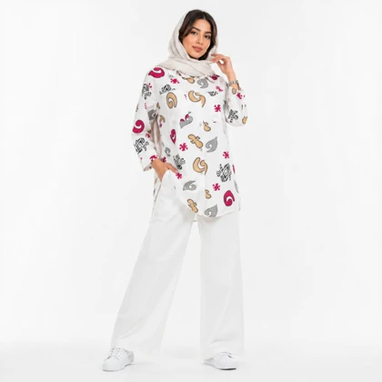 مانتو زنانه لینن طرح دار پازل کد 205