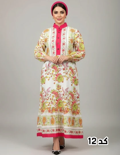 پیراهن ساحلی وارداتی دکمه دار طرح گل‌دار 7314