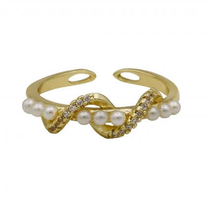 انگشتر زنانه مروارید دار طرح مارپیچ