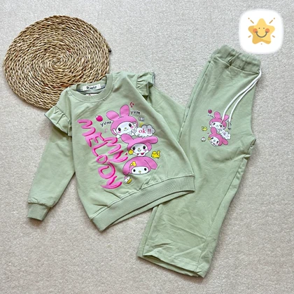 بلوز شلوار دخترانه بگ جنس پنبه برند DENIZ ملودی مناسب 6 تا 9 سال