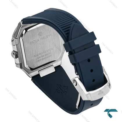 ساعت پتک فیلیپ Cubitus مردانه نقره ای بند رابر سرمه ای Patek-6928-G