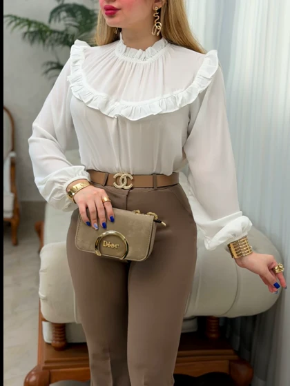 تونیک کرپ حریر یقه چین 3929