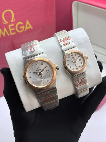 ساعت امگا زنانه نقره ای رزگلد