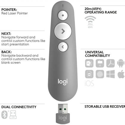 لیزر پرزنتر بی سیم لاجیتک Logitech مدل R500S با لیزر قرمز و برد 20 متر