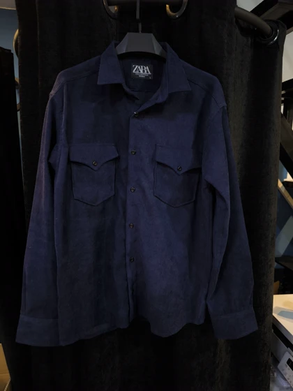 پیراهن کبریتی ریز سرمه ای دو جیب مردانه نخ پنبه اعلا