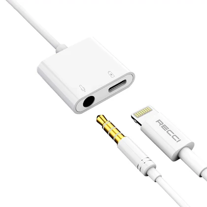 تبدیل آیفون رسی Recci مدل RDS-A10 لایتنینگ به aux و لایتنینگ