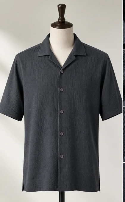 پیراهن ذغالی یقه انگلیسی کد Q4598 آستین سه ربع کپ نیم لش استریت*کیفیت بالا