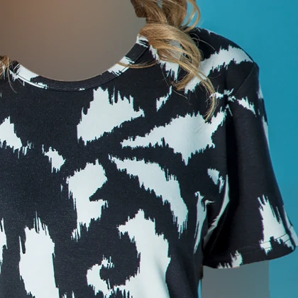 پیراهن زنانه آستین کوتاه یقه گرد طرحدار(سیاه و سفید) بلکس (نیکوتن پوش) کد 15427