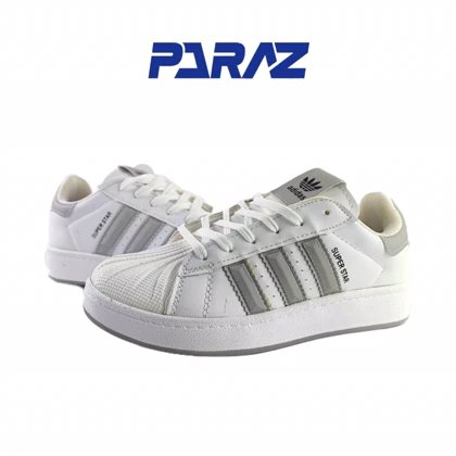 کفش اسپرت زنانه و پسرانه برند آدیداس مدل سوپر استار Adidas سفید طوسی کد 114