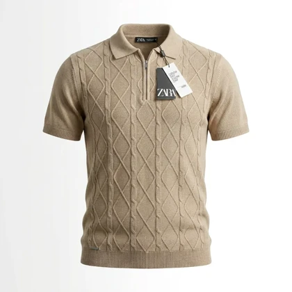 تیشرت نیم زیپ طرح مارپیچ لوزی برند Zara