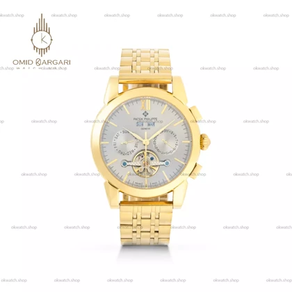 ساعت مچی پتک فیلیپ فول دیت بند طلایی صفحه طوسی Patek Philippe