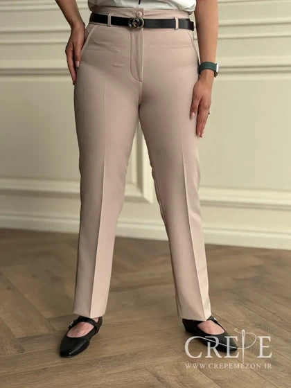 شلوار کرپ دوبل راسته کمربنددار قد 100