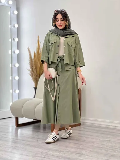 ست کت و دامن جلو دکمه