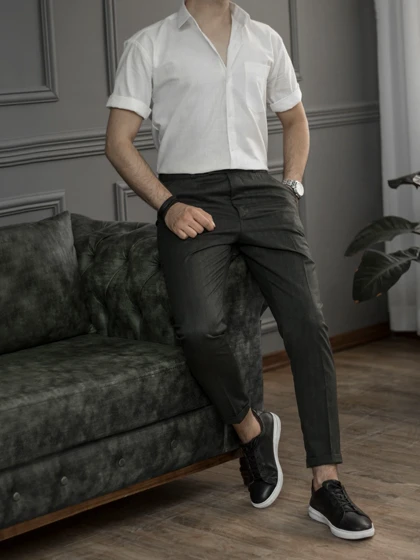 پیراهن لینن سفید آستین کوتاه sh116