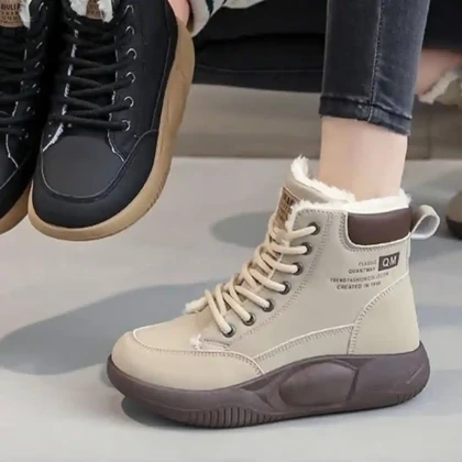 نیم بوت خزدار ضد آب کرم قهوه‌ای Waterproof Fur Lined Beige Brown Boots