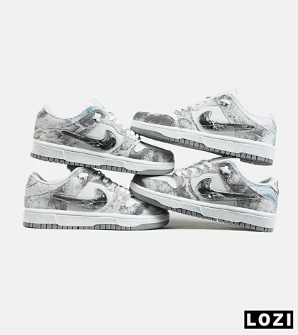 کفش کتانی مردانه و زنانه طوسی سفید NIKE dunk low steam puppet مدل 7206